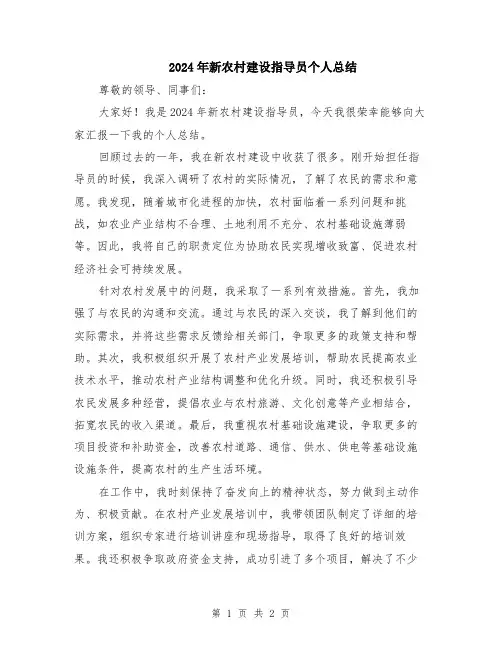2024年新农村建设指导员个人总结