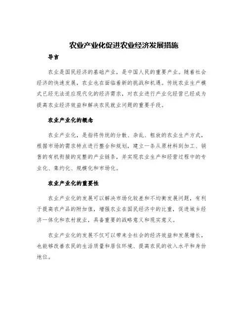 农业产业化促进农业经济发展措施