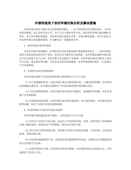 外部性视角下农村环境污染分析及解决措施
