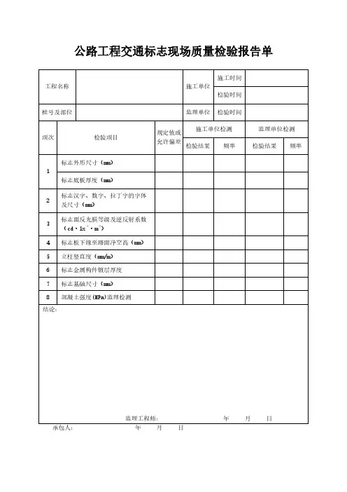 公路工程交通标志现场质量检验报告单范本