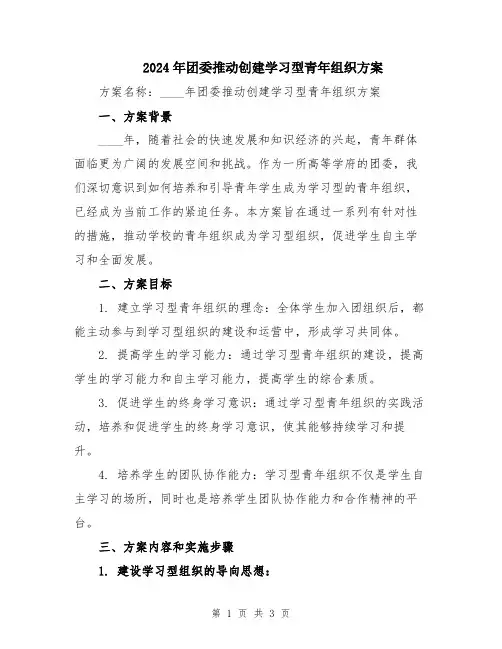 2024年团委推动创建学习型青年组织方案