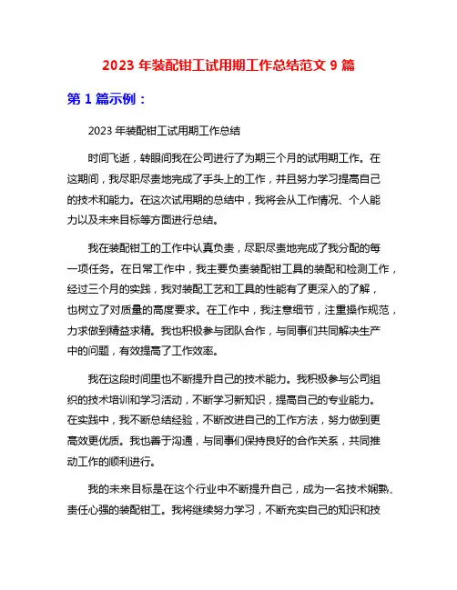 2023年装配钳工试用期工作总结范文9篇