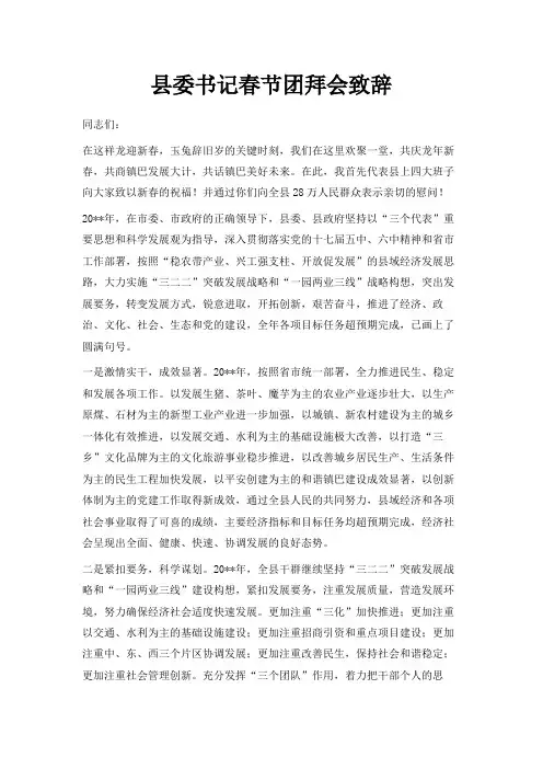 最新-县委书记春节团拜会致辞 精品