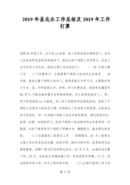 2019年县志办工作总结及2019年工作打算5页word文档