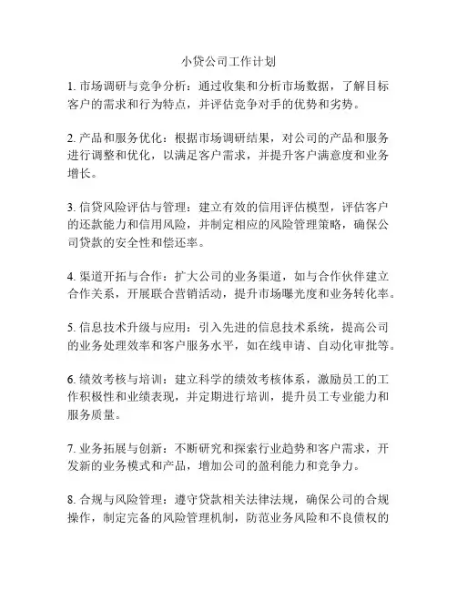 小贷公司工作计划