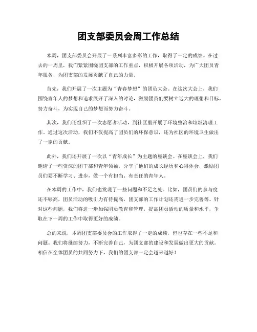 团支部委员会周工作总结
