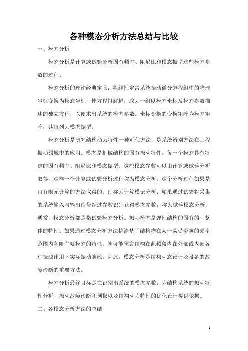 各种模态分析方法总结与比较