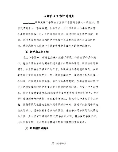 大学班长工作计划例文(五篇)