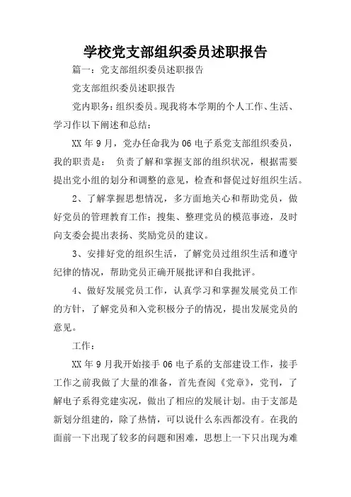 学校党支部组织委员述职报告