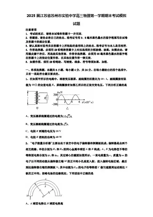 2025届江苏省苏州市实验中学高三物理第一学期期末考试模拟试题含解析