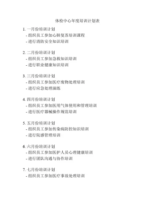 体检中心年度培训计划表