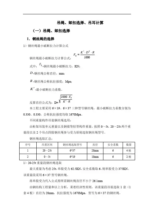 吊绳、卸扣选择、吊耳计算