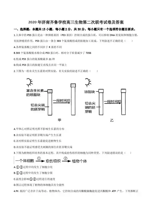 2020年济南齐鲁学校高三生物第二次联考试卷及答案
