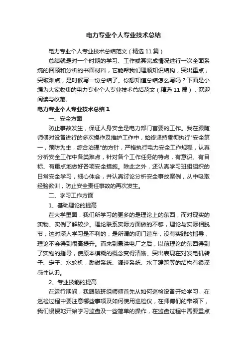 电力专业个人专业技术总结范文（精选11篇）