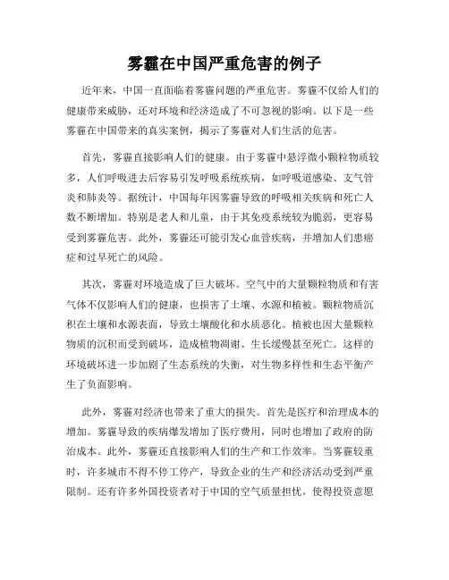 雾霾在中国严重危害的例子