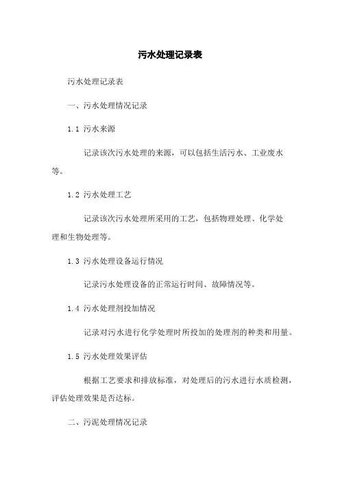 污水处理记录表