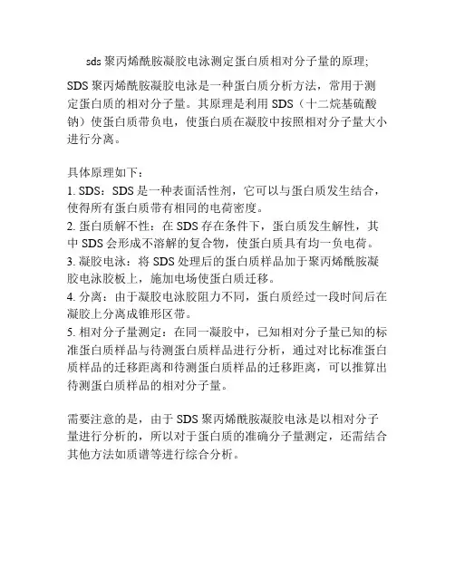 sds聚丙烯酰胺凝胶电泳测定蛋白质相对分子量的原理;