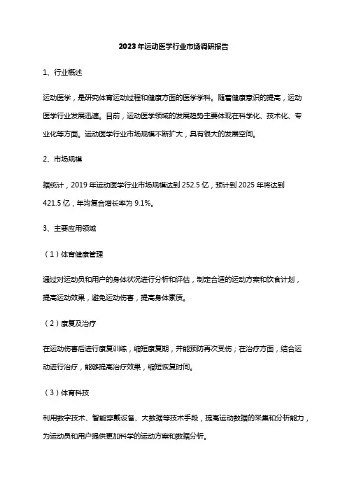 2023年运动医学行业市场调研报告