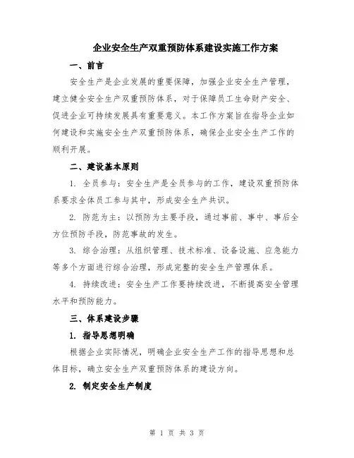 企业安全生产双重预防体系建设实施工作方案
