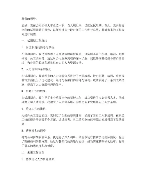 人事总监试用期转正报告