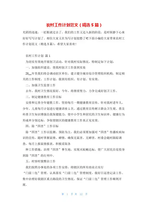 农村工作计划范文(精选5篇)