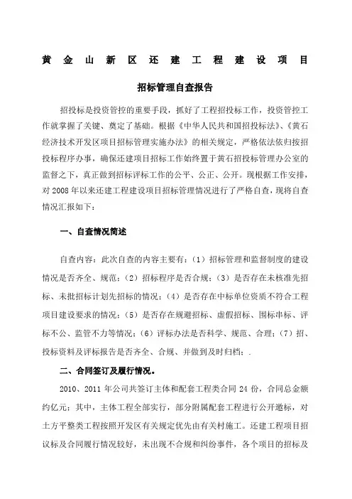 工程项目招标自查自纠报告