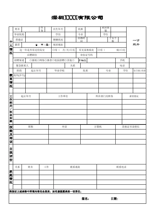 公司招聘表格标准模板