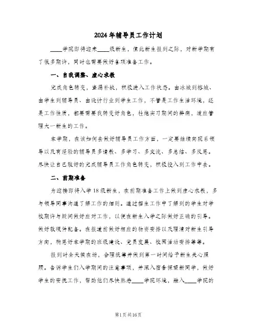 2024年辅导员工作计划（四篇）