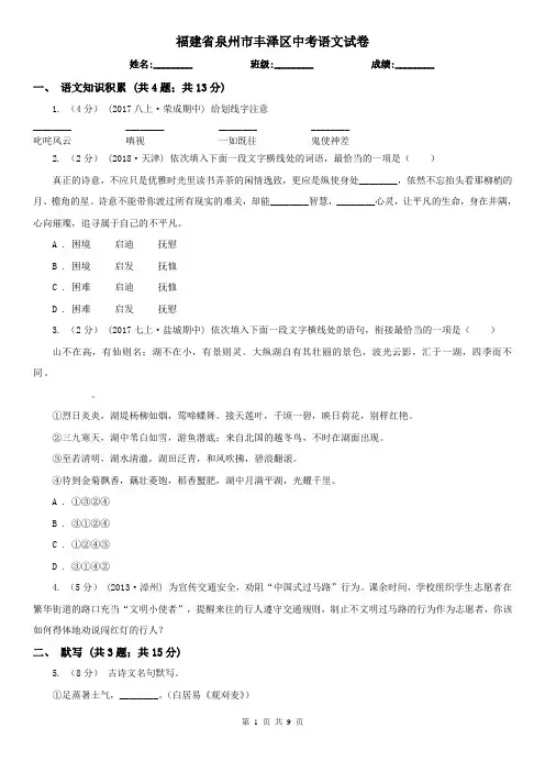 福建省泉州市丰泽区中考语文试卷