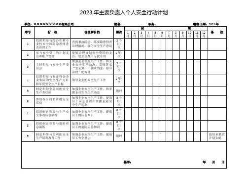 主要负责人个人安全行动计划及考核表
