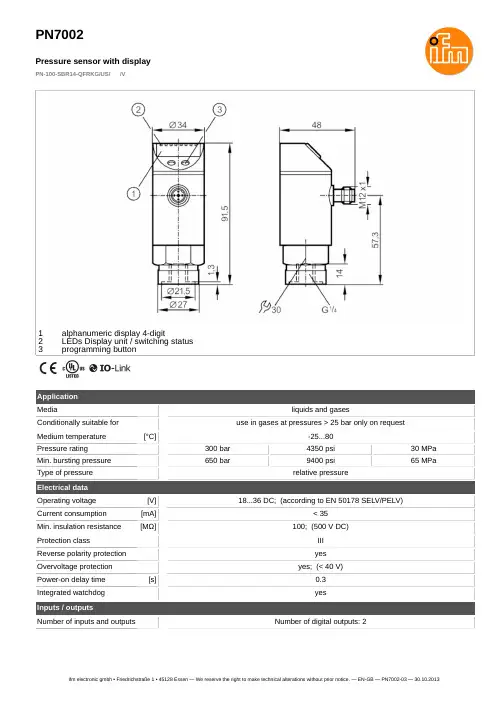 ifm PN7002 数字显示压力传感器说明书