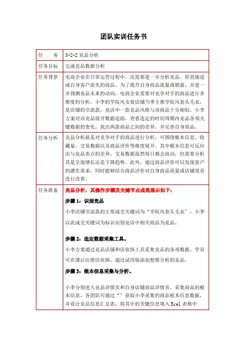 电子商务专业《实训任务书3-2-2 竞品分析1》