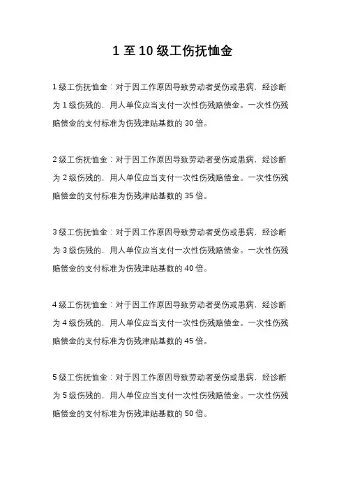 1至10级工伤抚恤金