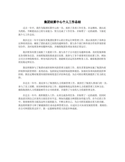 集团结算中心个人工作总结
