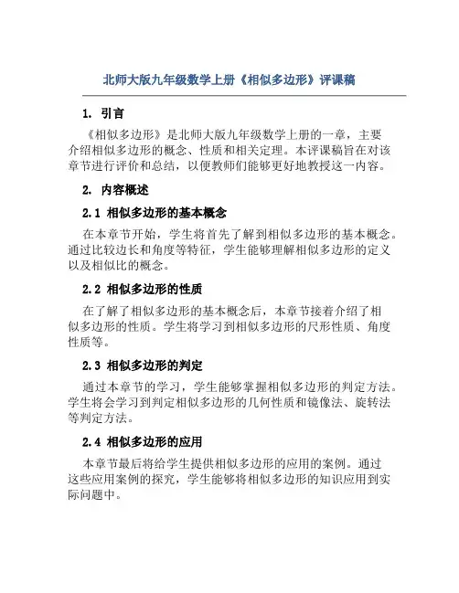 北师大版九年级数学上册《相似多边形》评课稿
