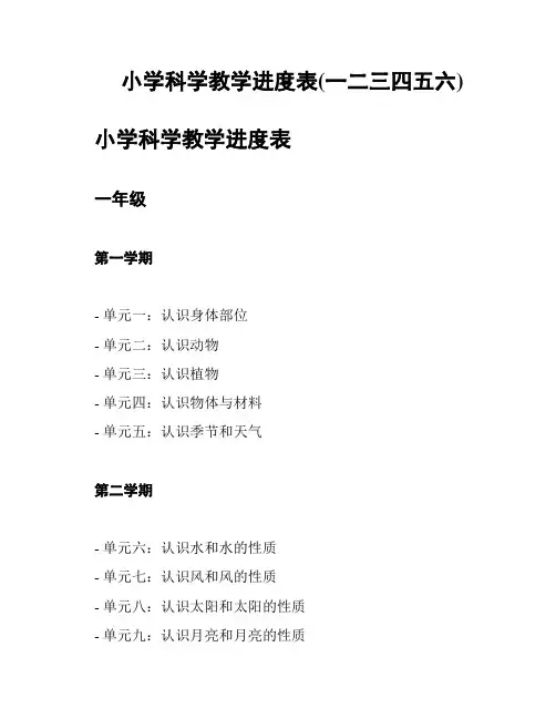 小学科学教学进度表(一二三四五六)