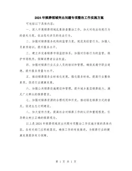 2024年殡葬领域突出问题专项整治工作实施方案