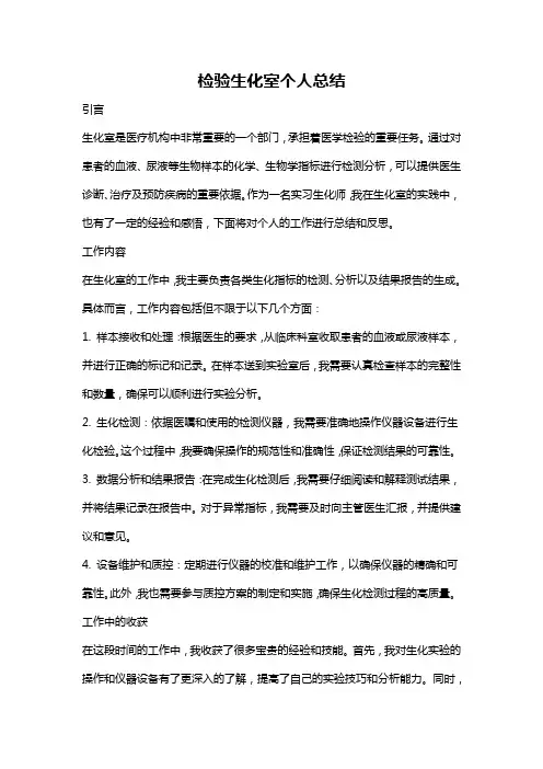 检验生化室个人总结