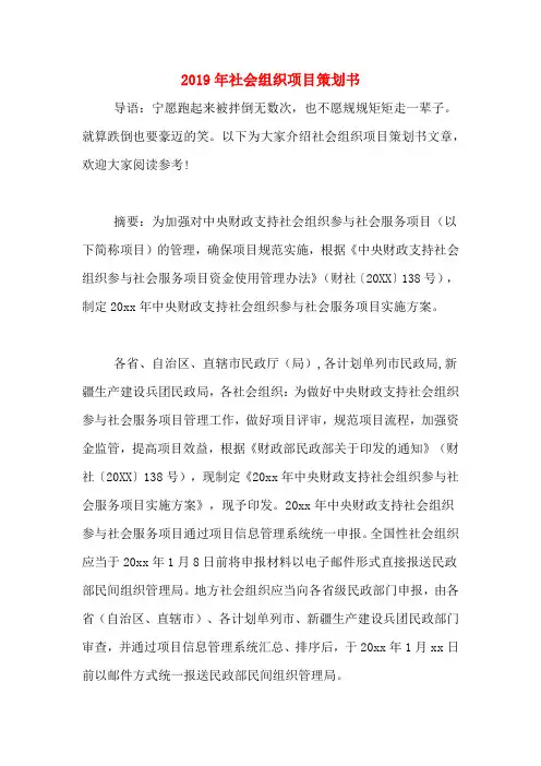 2019年社会组织项目策划书