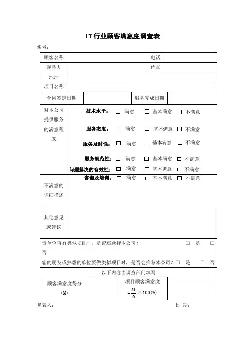 IT行业顾客满意度调查表