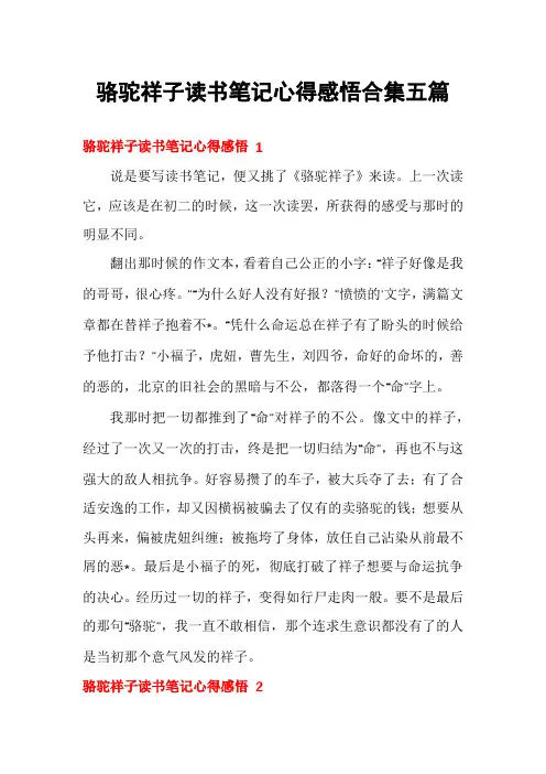 骆驼祥子读书笔记心得感悟合集五篇