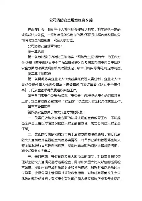 公司消防安全规章制度5篇