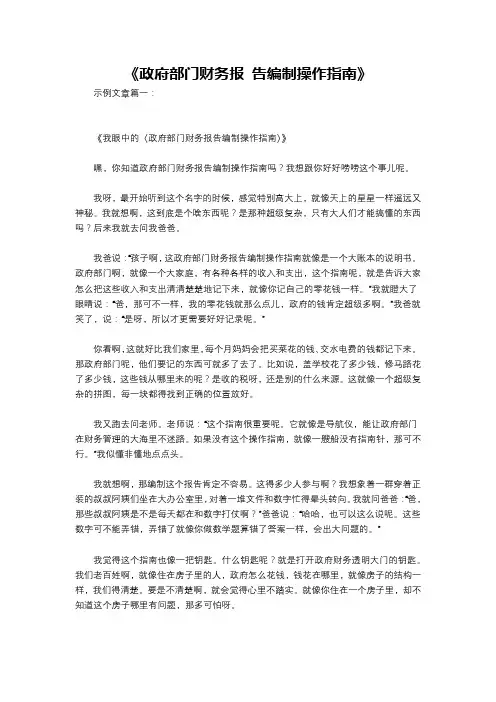 《政府部门财务报 告编制操作指南》