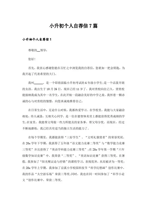 小升初个人自荐信7篇