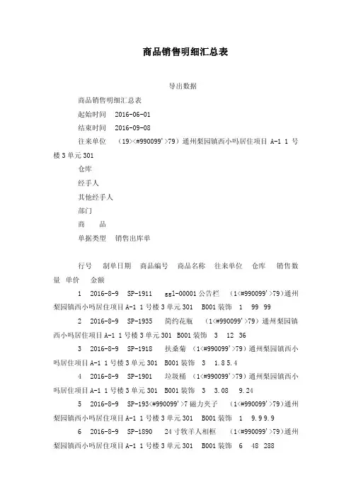商品销售明细汇总表