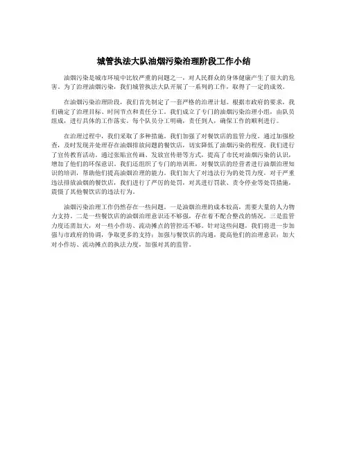 城管执法大队油烟污染治理阶段工作小结