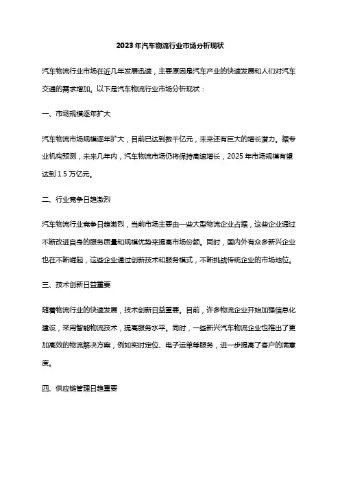 2023年汽车物流行业市场分析现状