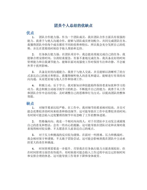 团员个人总结的优缺点