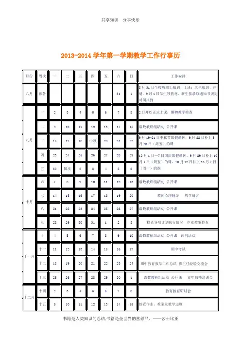 2013-2014学年度小学教学工作行事历