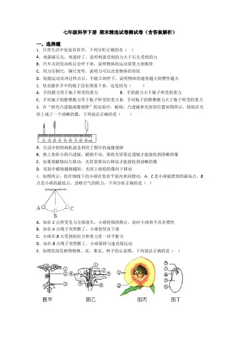 七年级科学下册 期末精选试卷测试卷(含答案解析)